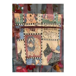 90s Tote Bag Carpet Bag Tapestey Dogs “faithful Companion” Zip Closure